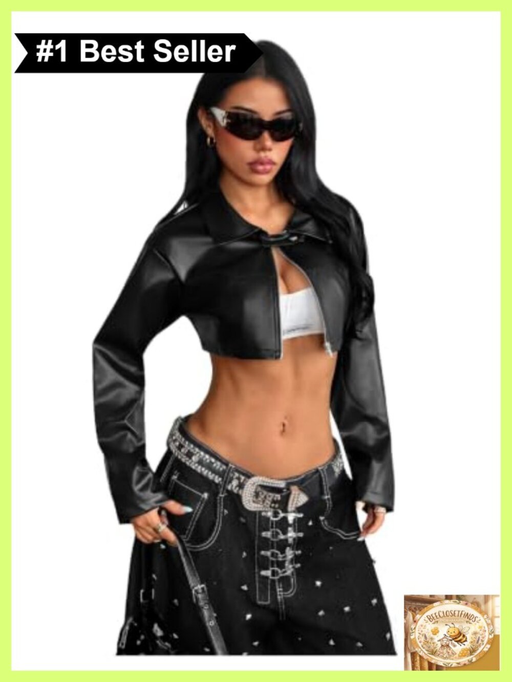 PU Leather Cropped Moto Jacket Zip Collar Y2k